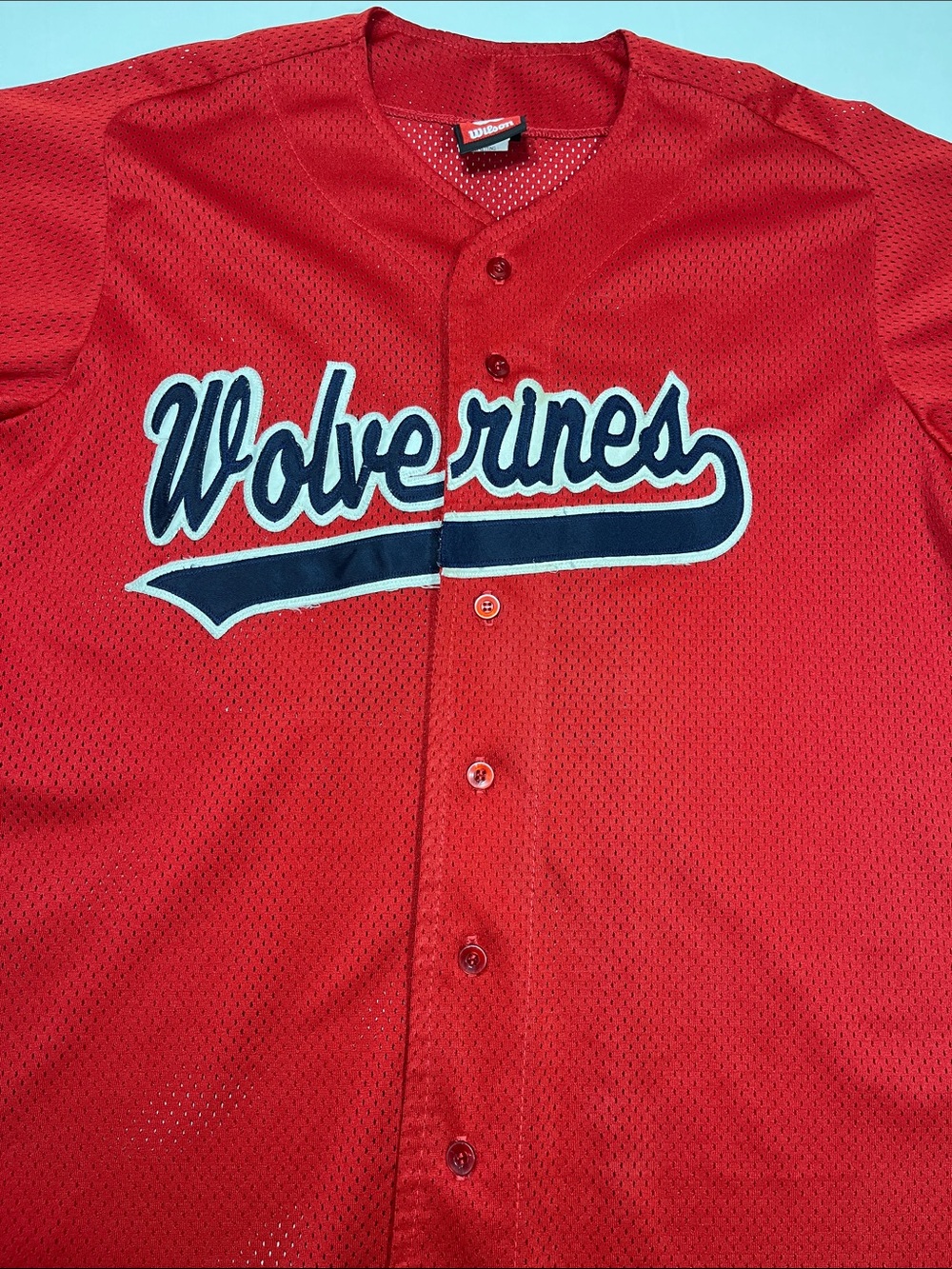 Wilson Wolverines #15 Baseball Jersey Red Mesh Button Front Adult Large